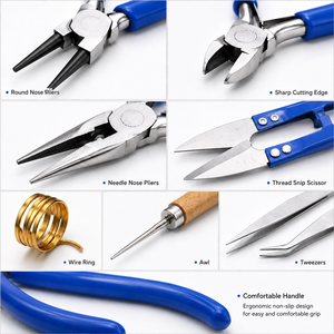 Kit de herramientas para hacer joyas, alicates de acero inoxidable con mangos azules, juego de 8 piezas para manualidades DIY - Product Image 2