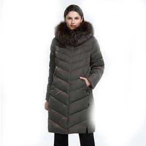 Manteau long d'hiver pour femmes, col en fourrure de renard véritable à 100 %, boutons recouverts, rembourrage en plumes de haute qualité, tissé respirant - Product Image 4