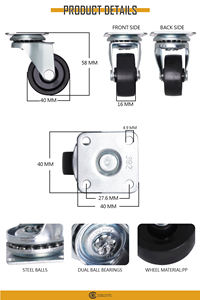 1.5 Inch Light Duty Swivel Plate Caster <b>Wheel</b> PP Furniture Castor with Steel Bracket for Shelf Cabinet <b>Cart</b> - Product Image 2