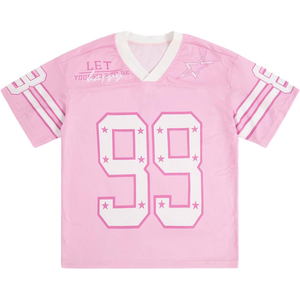 Camiseta de Fútbol Rosa de Malla con Cuello en V, Manga Corta, Unisex, Transpirable, Absorbe la Humedad, Camiseta Deportiva de Verano con Estampado de Estrellas Número 99 - Product Image 1
