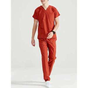 Women's Orange Scrub Set V-Neck Short Sleeve Rayon Woven Hospital Uniform Pants Included GLOWING NEON INDUSTRY Needle Detection - Product Image 1