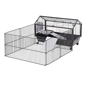 Gabbia per Piccoli Animali 35L, Ecologica, in Metallo Nero con Ruote, Recinto per Conigli, Cuccioli di Porcellino d'India e Cincillà, da Esterno - Product Image 1