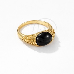 Minimalist Black Onyx Gold <b>Ring</b> for Women Handmade Textured Band with Beaded Side Design Elegant Slim <b>Statement</b> <b>Ring</b> - Product Image 1