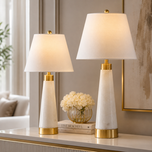 Par de Lámparas Decorativas Modernas de Mármol con Detalles en Oro Refinado, Luz Cálida Ambiental y Estilo Premium para el Hogar - Product Image 1