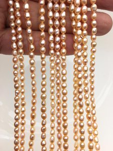 Perlas de Agua Dulce Color Durazno Naranja, 3-4mm 4-5mm, Cultivadas Naturales, Sueltas, en Hilo Completo, para Fabricación de Joyería, Venta al Por Mayor - Product Image 4