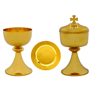 Chalice, Ciborium & Paten Set with Cross Engraving | Gold Plated <b>Communion</b> Set – DOUBLE VEE EXPORTS - Product Image 1