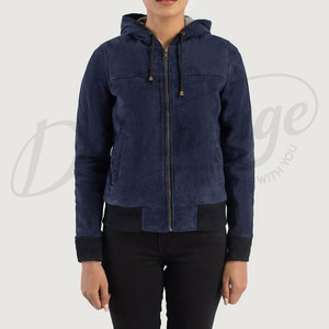 Women's Real <b>Suede</b> Leather Biker Hoodie Wholesale Women Genuine <b>Suede</b> Goat Leather <b>Jacket</b> Custom Design Ladies Real <b>Suede</b> Hoodie - Product Image 4