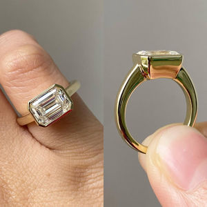IGI Certified 2.50 Carat East West Emerald Cut Lab Grown Diamond Bezel <b>Set</b> Engagement <b>Ring</b> 14K <b>Gold</b> <b>ring</b> - Product Image 6