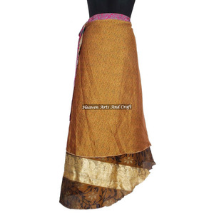 Buy Online Indian Silk <b>Wrap</b> Skirt Women Wear Vintage Silk Sari Long Length <b>Wrap</b> Around Skirt 2 Layer Reversible Magic 38" <b>Sarong</b> - Product Image 2