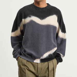 Sweat-shirt à col rond tie-dye pour homme, pull en molleton color block abstrait, épaules tombantes, coupe oversize, décontracté, automne-hiver - Product Image 3