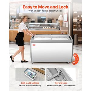 Congelatore mobile commerciale da 12,8 piedi cubi con vetrina espositiva per gelati, temperatura regolabile da -19 a 3°F, congelatore e frigorifero a 4 fili. - Product Image 5