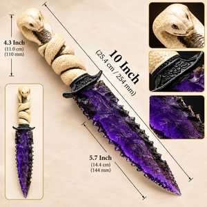 Daga de Cristal Morado Amatista de 10 Pulgadas con Mango de Serpiente, Coleccionable de Fantasía Gótica y Decoración de Altar - Product Image 2