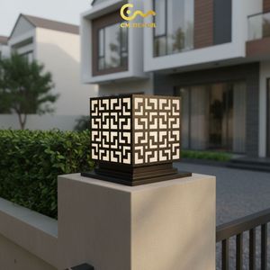Maze Pattern LED Pier Mount <b>Pillar</b> <b>Light</b> Vietnam CM Decor Outdoor Villa Garden Black E27 IP65 Steel Fence Lamp AC 220V (±10%) - Product Image 4