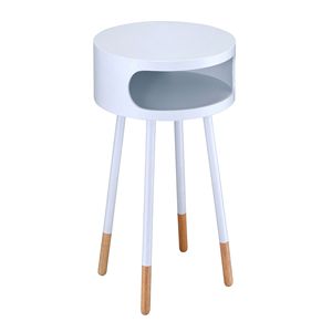 Tavolino Consolle Rotondo Bianco e Naturale con 1 Ripiano e Design Elegante - Product Image 2