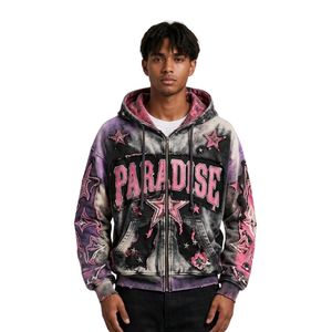 Sweat-shirts personnalisés sans limites en molleton de coton délavé, marron crème, avec motif étoile sur les manches, coupe décontractée, style streetwear - Product Image 3