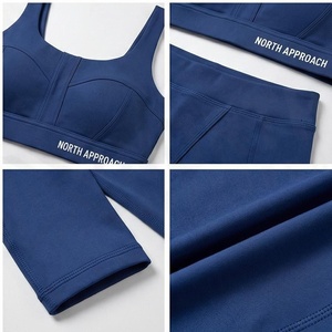 North Approach 2 Piece Yoga Set Solid <b>Blue</b> High Waist Shorts Scoop Neck Sports <b>Bra</b> Breathable Seamless Women's Activewear - Product Image 4