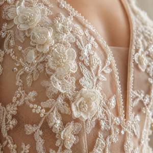 Robe de mariée bohème élégante ivoire avec appliques florales en dentelle et traîne en tulle |   Robe longue sans manches, col en V, dos nu |   OEM - Product Image 3