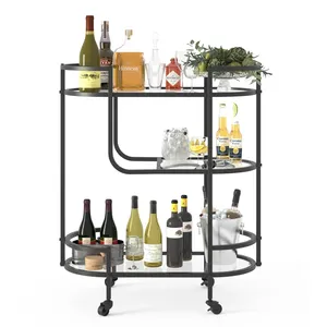 Chariot de rangement multi-niveaux en métal fait main moderne avec construction en acier thermolaqué robuste et roues lisses - Product Image 3