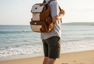 Sac à dos rustique en cuir véritable de vache, sac à dos de voyage pour ordinateur portable, sac à dos d'école multifonction, grande capacité, fermeture éclair unisexe HNBP-0019 - Product Image 2