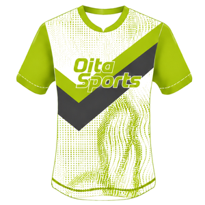 Maillot de rugby à manches courtes vert néon, blanc et noir, col rond, graphique, performance athlétique, vêtements de sport d'équipe, entraînement, match de rugby - Product Image 1