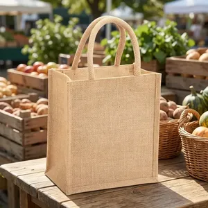 Oceanic Global Jute Grocery Shopping <b>Tote</b> Bag Custom Size Reusable Sustainable Strong Double Non Woven Handles <b>Zipper</b> Top - Product Image 4