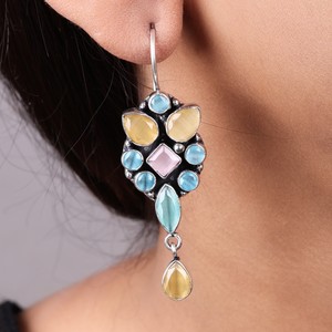 Fabricante Verificado, Venta al por Mayor, Pendientes de Moda para Mujer, Chapados en Plata Antigua, con Múltiples Piedras, para Fiestas |   Venta Directa de Fábrica - Product Image 1