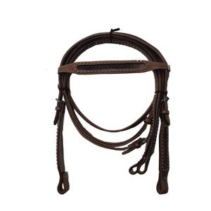 Tête de bêteau western personnalisée avec rênes, en cuir DD de bonne qualité, décorations en métal argenté et laiton. - Product Image 1