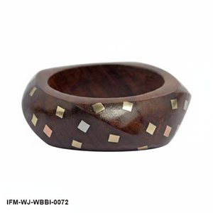 Brazalete Artesanal de Madera Oscura con Incrustaciones Geométricas de Latón Multitono, Brazalete Bohemio Grueso para Mujer - Product Image 1