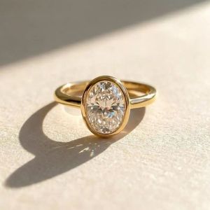 18K Gold 925 <b>Sterling</b> <b>Silver</b> Bezel <b>Set</b> Oval Cut Lab Grown Diamond Engagement <b>Ring</b> - Product Image 6