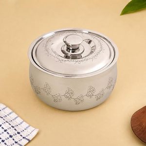 Casserole en acier inoxydable avec motif floral, forme ronde, durable, compatible gaz et induction, passe au lave-vaisselle - Product Image 1