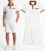 Men's White Polo Shirt Set Brown Trim Knitted Cotton Short Sleeve Customized Color Casual Summer Wear High Quality Breathable