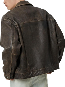 Chaqueta de Motocicleta Retro de Cuero PU, Cortavientos, con Cuello Plegable y Cierre de Cremallera, para Hombre, Invierno, Hecha en Pakistán - Product Image 2
