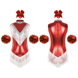 Body de Mujer con Flecos Metálicos, Conjunto de Leotardo para Porristas, Baile Latino, Tango, Cha-Cha, Competencia, Actuación en Escenario, Fiesta Temática - Product Image 2