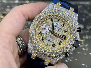 Montre pour homme en acier inoxydable avec mouvement ETA de luxe, bracelet de 20 mm, verre, diamant moissanite naturel VVS, quartz, 10 bars d'étanchéité - Product Image 3