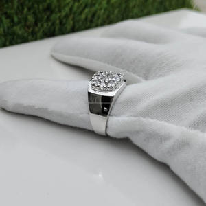 Round Cut Moissanite Diamond <b>Statement</b> <b>Ring</b> 925 Sterling Silver Rhodium Plated Pinky <b>Ring</b> for Men Iced Hip Hop Cluster Jewelry - Product Image 6