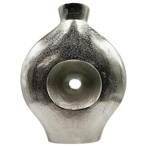 Vase à fleurs en métal fait main avec un design à trou central, accent décoratif pour la maison, style vintage pour table de salon - Product Image 1