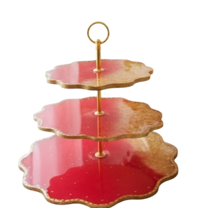 Handmade 3 Tier Epoxy Resin Cake <b>Stand</b> Marble Design Black & Gold Dessert Display Tower For Wedding Party And Afternoon <b>Tea</b> - Product Image 2