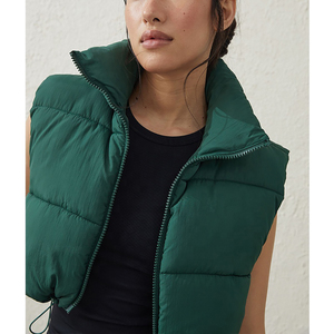 Chaleco Acolchado sin Mangas con Cuello Alto Verde para Mujer, Ropa Exterior Informal, Cortavientos, Color Sólido, Ropa de Invierno Cálida - Product Image 5