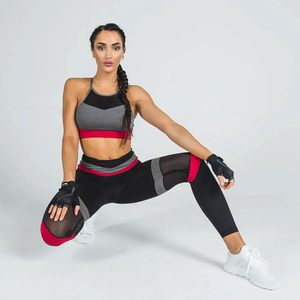 Women's 2 Piece Yoga Set Racerback Sports <b>Bra</b> High Waist Leggings Color Blocking Mesh Panel Breathable Workout Activewear - Product Image 5