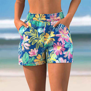 Shorts Deportivos de Cintura Alta con Estampado Floral, Sublimados, Elásticos, Transpirables, de Lona, con Bolsillos, Lavados, para Correr, Fitness y Deportes - Product Image 1