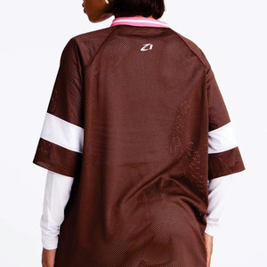 Camiseta Clásica Unisex de Fútbol Americano para Mujer, Color Marrón, Malla, Corte Holgado, Cuello en V, Estampado de Leopardo, Número Impreso, Ropa Deportiva Personalizada - Product Image 2