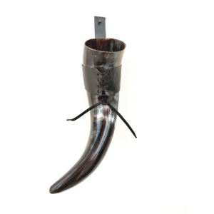 Cuerno Natural con Soporte de Cuero, Cuerno para Beber con Base de Cuero, Estilo Artesanal Pulido para Navidad, Cuerno Animal Único. - Product Image 1