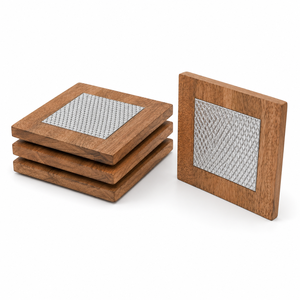 Handmade Metal Mango Wood <b>Drink</b> <b>Coasters</b> for Tea Cups, Coffee Mugs and Contemporary Home Decoration - Product Image 1
