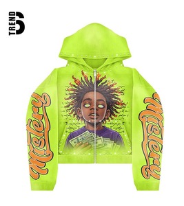 Sudadera con capucha y cremallera para hombre, personalizada OEM, con estampado DTG, gráfico sólido, estilo urbano, de forro polar, oversize, ecológica, transpirable y con pedrería. - Product Image 1