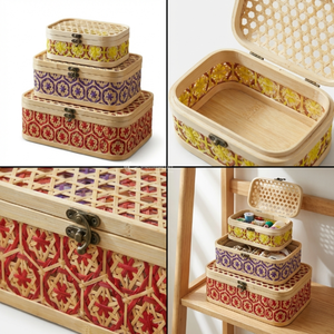 Caja de Regalo Rectangular de Bambú Tejida a Mano, Organizador de Joyas Decorativo de Bambú con Cierre Metálico - Product Image 2