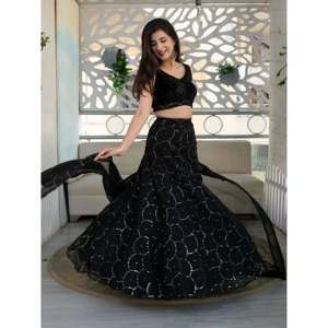 Evening Dresses Marvelous Black <b>Sequin</b> Organza Lehenga Choli for Party Wear - Product Image 6