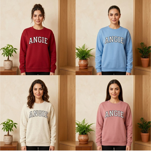 Sweat-shirt à col rond pour femme en crème avec impression de lettres Angie, 100% coton tricoté respirant, style automne - Product Image 5