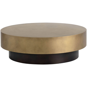High Quality <b>Round</b> Metal <b>Coffee</b> <b>Table</b> Antique Brass Finish Center <b>Table</b> with <b>Black</b> Drum Base for Living Room and Hotel Furniture - Product Image 1
