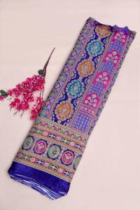 ผ้าพิมพ์ลายเรขาคณิตสีม่วงราชวงศ์พร้อมขอบหนาสำหรับตัดเย็บชุดคุर्ติ ผ้าสำหรับชุดพื้นเมือง - Product Image 5