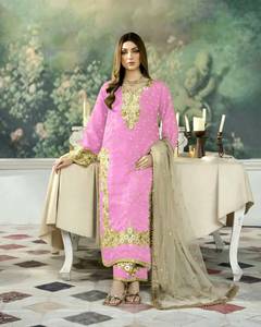 Salwar Kameez indien pakistanais brodé rouge, long jusqu'au sol, à séchage rapide, pour femmes, en mélange de soie, pour fêtes, mariages, tenue de mariée - Product Image 6
